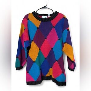 Vintage Plus Size Colorful Argyle Women's Sweater